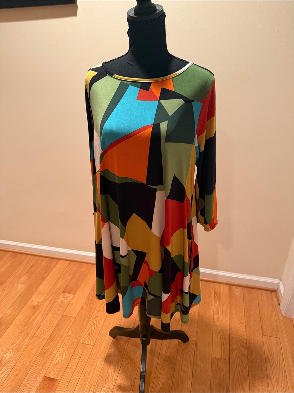 Hershe Abstract Multicolor Shift Dress - Green, Blue, Orange, inside pockets